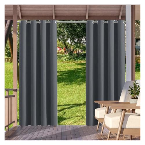 YZDKR 2 Stücke Outdoor Vorhänge Wasserdicht Garten Außen Vorhang Blackout Straße Pavillon for Terrasse Veranda Pergola Cabana Pool für Terrasse, Pavillon(Dark Gray,W52xH94in-132x238cm) von YZDKR
