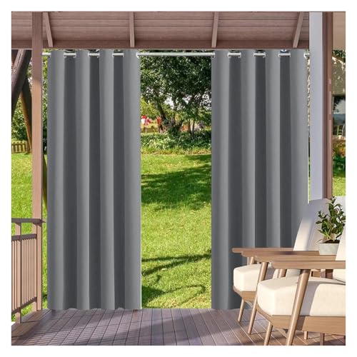 YZDKR 2 Stücke Outdoor Vorhänge Wasserdicht Garten Außen Vorhang Blackout Straße Pavillon for Terrasse Veranda Pergola Cabana Pool für Terrasse, Pavillon(Light Gray,W52xH94in-132x238cm) von YZDKR