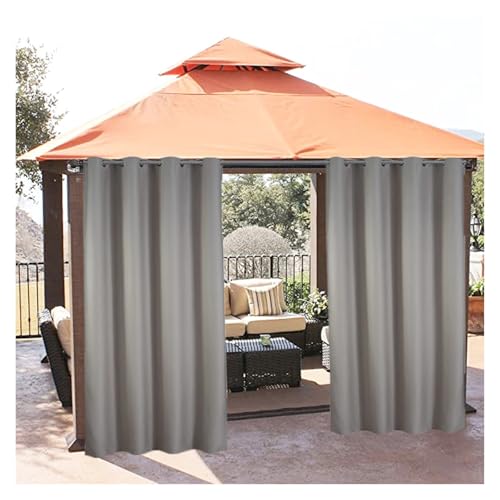 YZDKR 2 Stücke Outdoor Vorhänge Wasserdicht Garten Außen Vorhang Blackout Straße Pavillon for Terrasse Veranda Pergola Cabana Pool für Terrasse, Pavillon(Light Gray B,W52xH94in-132x238cm) von YZDKR