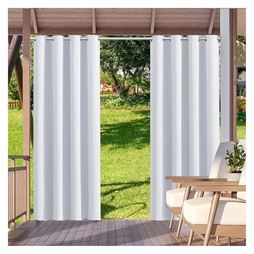 YZDKR 2 Stücke Outdoor Vorhänge Wasserdicht Garten Außen Vorhang Blackout Straße Pavillon for Terrasse Veranda Pergola Cabana Pool für Terrasse, Pavillon(White,W52xH108in-132x275cm) von YZDKR