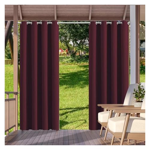 YZDKR 2 Stücke Outdoor Vorhänge Wasserdicht Garten Außen Vorhang Blackout Straße Pavillon for Terrasse Veranda Pergola Cabana Pool für Terrasse, Pavillon(Wine,W52xH94in-132x238cm) von YZDKR
