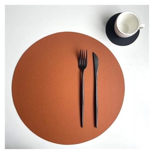 YZDKR 2-teiliges rundes Tischset und Untersetzer-Set aus PU-Leder, Isoliermatte, ölbeständig, wasserdicht, beidseitig verwendbar für Home Kitchen Restaurant(Brown Black,43.5x30cm and 10cm) von YZDKR