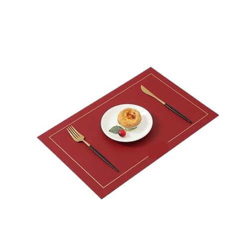 YZDKR 2er/4er/6er Set Tischset Kunstleder Rechteckige Tischunterlage for Esstische Abwischbare Blatthohlisolierung für Home Kitchen Restaurant(Red,Rectangular_1PCS) von YZDKR