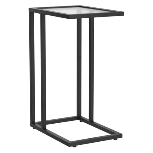YZDKR C-förmiger Beistelltisch, 2er-Set, Snack-Beistelltische aus gehärtetem Glas mit Metallrahmen, TV-Tablett-Schreibtisch for kleine Räume, Sofa, Couch und Bett für Wohnzimmer und Büro(Black-1) von YZDKR