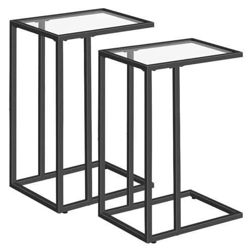 YZDKR C-förmiger Beistelltisch, 2er-Set, Snack-Beistelltische aus gehärtetem Glas mit Metallrahmen, TV-Tablett-Schreibtisch for kleine Räume, Sofa, Couch und Bett für Wohnzimmer und Büro(Black-2) von YZDKR