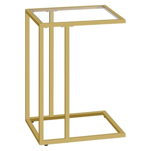 YZDKR C-förmiger Beistelltisch, 2er-Set, Snack-Beistelltische aus gehärtetem Glas mit Metallrahmen, TV-Tablett-Schreibtisch for kleine Räume, Sofa, Couch und Bett für Wohnzimmer und Büro(Gold-1) von YZDKR