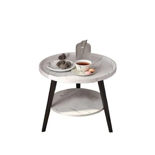 YZDKR Kleine Beistelltische, runder Couchtisch, konische Stabilisierungsbeine, doppelstufige Arbeitsplatte, stark, stabil, wasserdicht für Wohnzimmer und Büro(White 60cm) von YZDKR