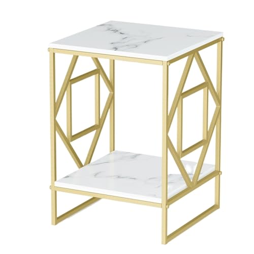 YZDKR Luxus Marmor Tee Kaffee Cafe Tisch Wohnzimmer Büro Laptop Sofa Ende Seite Gold Rahmen Schreibtisch für Wohnzimmer und Büro von YZDKR