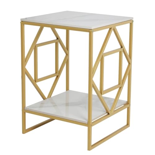 YZDKR Moderner 2-stufiger Kaffee-Beistelltisch mit Stauraum und gesinterter Steintischplatte, Metallrahmen, quadratische Sofa-Beistelltische for das Wohnzimmer für Wohnzimmer und Büro(Gold) von YZDKR