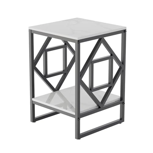YZDKR Moderner 2-stufiger Kaffee-Beistelltisch mit Stauraum und gesinterter Steintischplatte, Metallrahmen, quadratische Sofa-Beistelltische for das Wohnzimmer für Wohnzimmer und Büro(White) von YZDKR