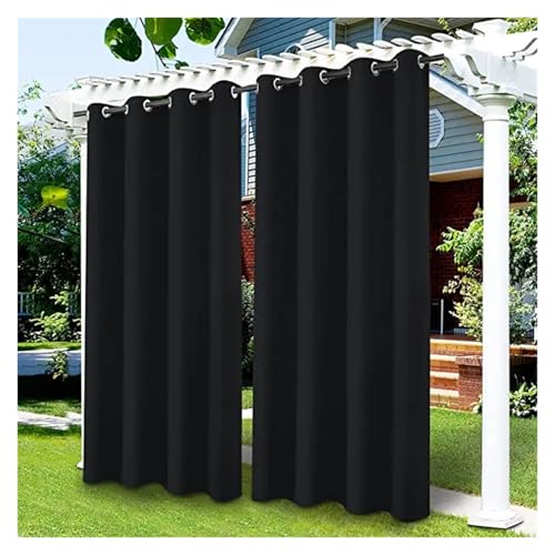YZDKR Privatsphäre Outdoor Vorhänge Wasserdicht Garten Außen Vorhang Straße Pavillon for Terrasse Veranda Pergola Cabana Pool für Terrasse, Pavillon(Black,2PCS_W52XH108IN-132X275CM) von YZDKR