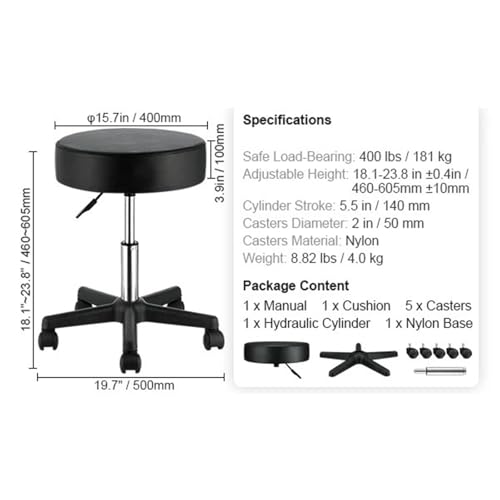 YZDKR Rolling Round Stool 40 cm Diameter with 5 Swivel Casters 360° Rotation Height Adjustable Round Stool for Bar Salon Office für Salon, Büro, Massage von YZDKR