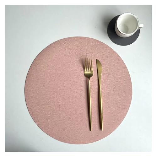 YZDKR Runde Tischsets und Untersetzer aus PU-Leder, Isoliermatte, ölbeständig, wasserdicht, beidseitig verwendbar für Home Kitchen Restaurant(Pink Dark Gray) von YZDKR