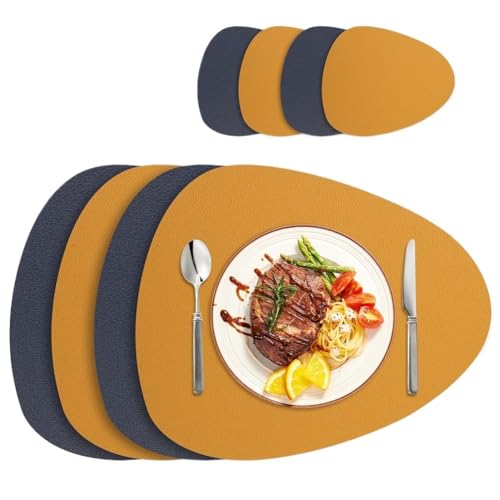 YZDKR Tischset und Untersetzer aus PU-Leder, 4er-/8er-Set, doppelseitig, wasserdicht, abwischbar, for das Restaurant zu Hause für Home Kitchen Restaurant(Blue Yellow,Set of 8) von YZDKR