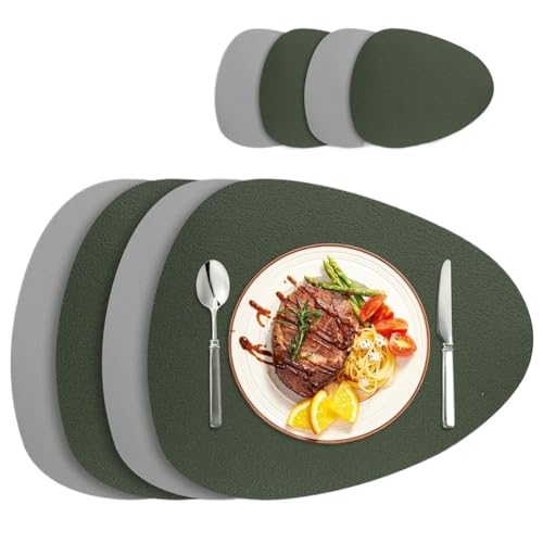 YZDKR Tischset und Untersetzer aus PU-Leder, 4er-/8er-Set, doppelseitig, wasserdicht, abwischbar, for das Restaurant zu Hause für Home Kitchen Restaurant(Grey Green,Set of 8) von YZDKR