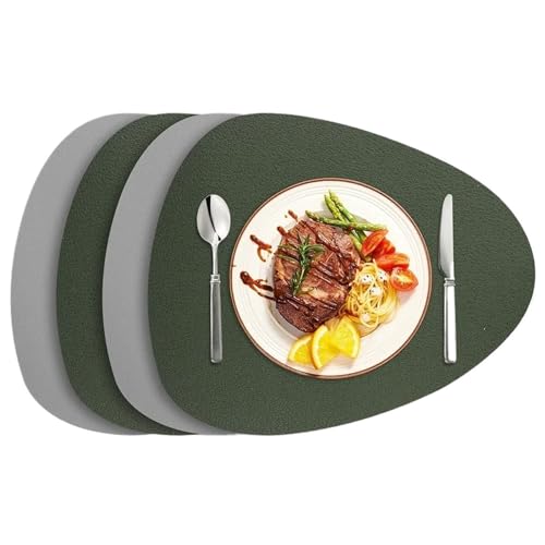 YZDKR Tischsets und Untersetzer aus Kunstleder, 4er-Set, doppelseitige PU-Tischmatten, Tischsets for die Esstischdekoration für Home Kitchen Restaurant(Grey Green) von YZDKR