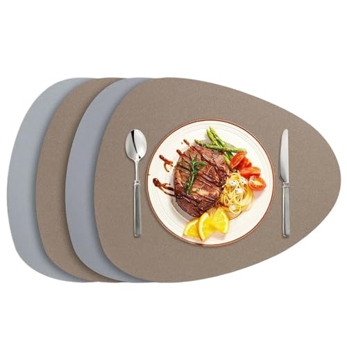 YZDKR Tischsets und Untersetzer aus Kunstleder, 4er-Set, doppelseitige PU-Tischmatten, Tischsets for die Esstischdekoration für Home Kitchen Restaurant(Grey Khaki) von YZDKR