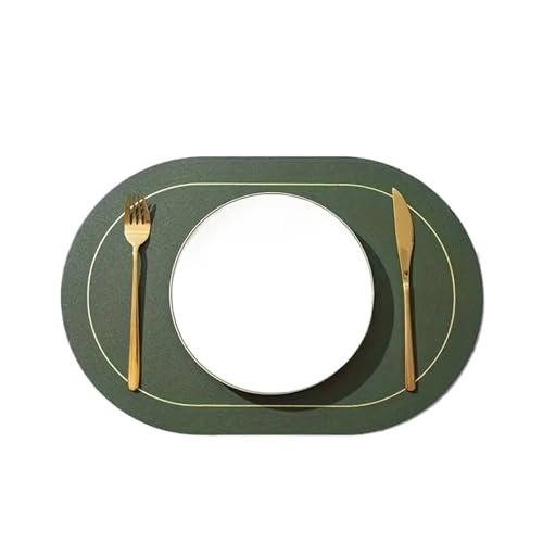 YZDKR Waschbare Tischsets aus Kunstleder, rund, doppelseitig, rutschfeste Tischsets, Tischset aus Kunstleder für Home Kitchen Restaurant(Green,4pcs 45x30CM) von YZDKR