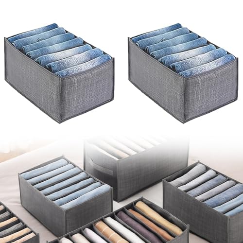 YZDZSW Kleiderschrank Organizer, 2 Stück Faltbare Aufbewahrungsbox, Ordnungssystem Mit Fächern für Kleidung, T-Shirts, Hosen (Grau) von YZDZSW