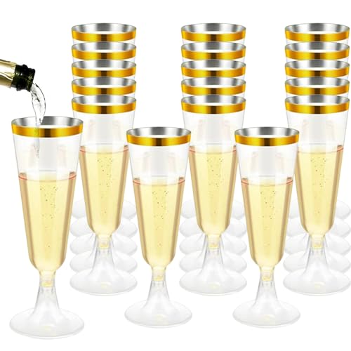 YZDZSW Sektgläser Plastik, 25 Stück Sektgläser, 160ml Mehrweg Sektgläser Champagnergläser Mimosa für Sektempfang Hochzeit Geburtstag Picknick Party(Gold) von YZDZSW