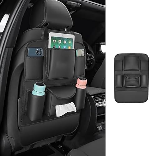 YZECEBNF Auto Rückenlehnenschutz Für BMW 2 Series F46/218d F46, Leder Rücksitz Organizer Rückenlehnenschutz Rücksitz Autositze Anti Kick Pad Rückenlehnen Utensilientaschen Reisezubehör,A/Black-1PC von YZECEBNF