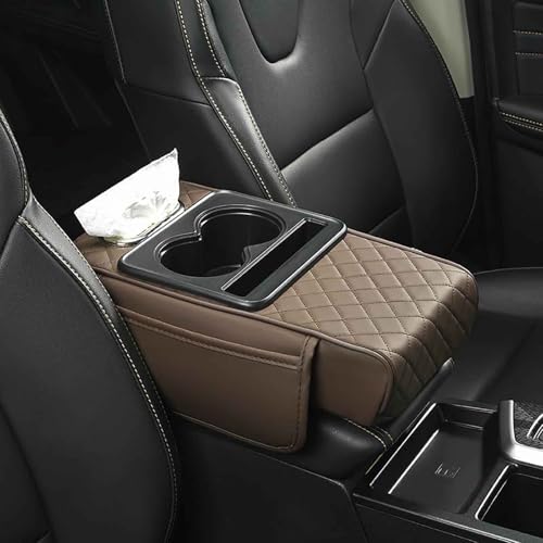 YZECEBNF Für Skoda Octavia 4 2020-2024 Auto Armlehnen Auflage, 5-In-1-Mittelkonsolenabdeckung Armlehnen Polster Armrest Box Pad mit Taschentuchhalter und Getränkehalter, B/Coffee von YZECEBNF