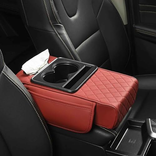 YZECEBNF Für Smart Fortwo 2014-2019 Auto Armlehnen Auflage, 5-In-1-Mittelkonsolenabdeckung Armlehnen Polster Armrest Box Pad mit Taschentuchhalter und Getränkehalter, G/Red von YZECEBNF