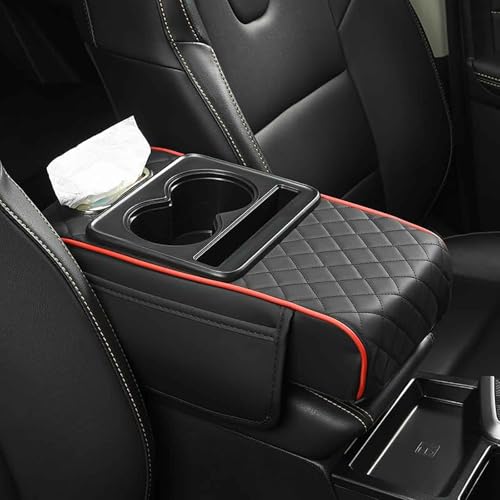 YZECEBNF Für Suzuki Swift 2005-2021 Auto Armlehnen Auflage, 5-In-1-Mittelkonsolenabdeckung Armlehnen Polster Armrest Box Pad mit Taschentuchhalter und Getränkehalter, D/Black-Red von YZECEBNF