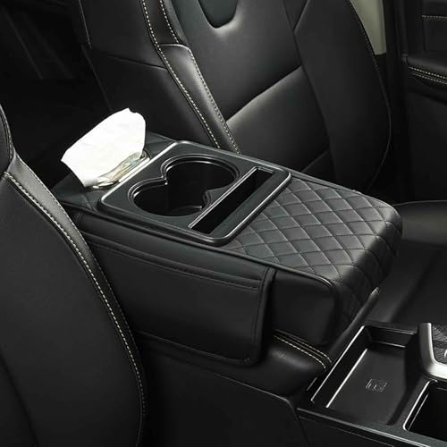 YZECEBNF Für Tesla Model Y 2017-2023 Auto Armlehnen Auflage, 5-In-1-Mittelkonsolenabdeckung Armlehnen Polster Armrest Box Pad mit Taschentuchhalter und Getränkehalter,A/Black von YZECEBNF