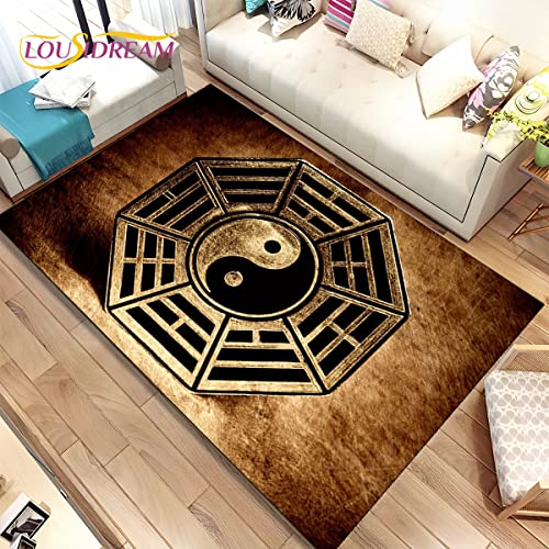 YZGAH Chinesisch Tai Chi Bagua Yin Yang Bereich Roggen, Teppich Teppich Für Zu Hause Wohnzimmer Kinder Schlafzimmer Sofa Fußmatte Dekor, Rutschfester Boden Lebensmittel V52 60X90Cm von YZGAH