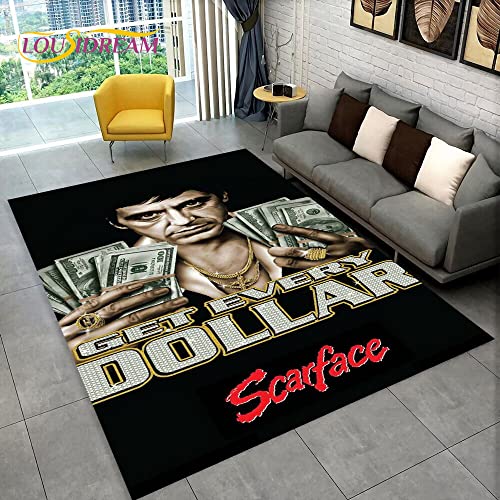 YZGAH Film Scarface Tony 3D-Druckbereich Teppich Groß, Teppich Teppich Für Wohnzimmer Schlafzimmer Sofa Fußmatte Dekor, Kid Play rutschfeste Bodenmatte P4265 80X120Cm von YZGAH