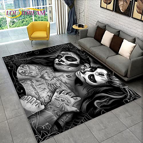 YZGAH Gothic Horror Weiblicher Schädel Totes Mädchen Bereich Teppich, Teppich Teppich Für Zu Hause Wohnzimmer Schlafzimmer Sofa Fußmatte Dekor, Rutschfester Boden Essen 3D V67 100X160Cm von YZGAH