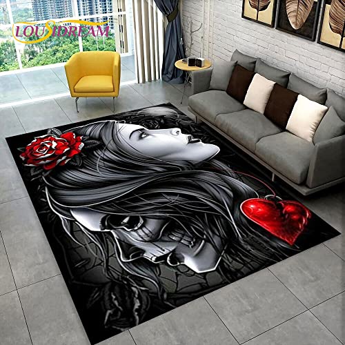 YZGAH Gothic Horror Weiblicher Schädel Totes Mädchen Bereich Teppich, Teppich Teppich Für Zu Hause Wohnzimmer Schlafzimmer Sofa Fußmatte Dekor, rutschfeste Bodenmatte 3D V10368 160X230Cm von YZGAH