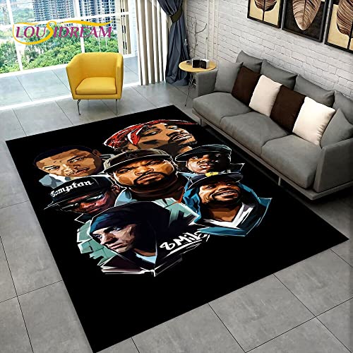 YZGAH Hip Hop Kunst Rapper Legende Stern Bereich Teppich, Schwarz, 120X180CM, Moderner RUG, Teppich für Wohnzimmer, Kinderzimmer, Sofa, Fußmatte, rutschfeste Bodenmatte von YZGAH