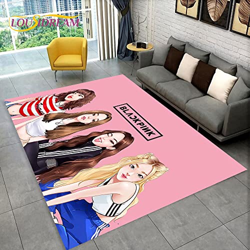YZGAH Schwarz Pink Girl Group Star Kpop Bereich Teppich, Teppich Teppich Für Wohnzimmer Schlafzimmer Sofa Fußmatte Dekoration, Kind Spiel rutschfeste Bodenmatte P6365 80X120Cm von YZGAH