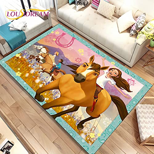 YZGAH Spirit Reiten Freie Pferde Cartoon Bereich Teppich, Teppich Teppich Für Zu Hause Wohnzimmer Schlafzimmer Sofa Fußmatte Dekor, Kinder Anti-Rutsch Boden Essen 3D V4389 120X180Cm von YZGAH