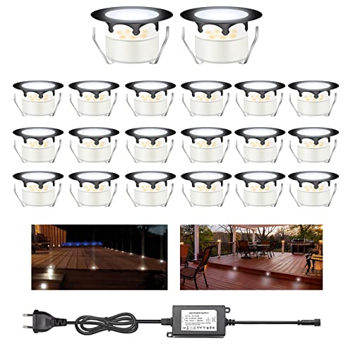 YZGWZLD Bodeneinbaustrahler LED 20 Stück LED-Terrassen Einbaustrahler, IP67 wasserdicht Kaltes Weiß Ø45mm Deckenstrahler Außenleuchten für Küchentreppe Balkon Terrasse Garten Holzbrücke von YZGWZLD