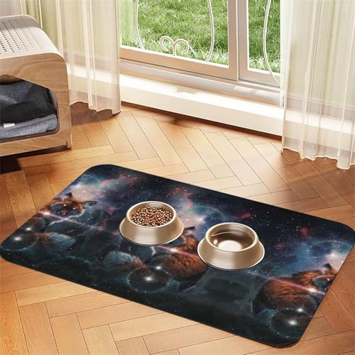 Fox On The Galaxy bedruckte Futternapf-Matten, rutschfeste und geschmacksneutrale Futtermatten für Hunde und Katzen von YZHYWJFF