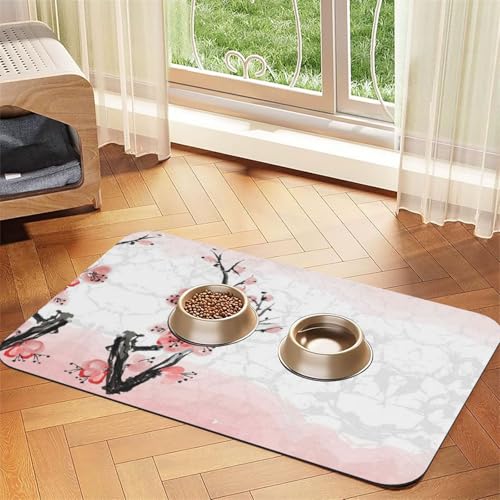 Futternapf-Matten für Hunde und Katzen, Motiv: rosa Kirsche und Blumen, rutschfeste und geschmacksneutrale Futternapf-Matten von YZHYWJFF