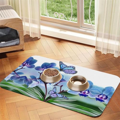 Futternapf-Matten mit Blumen- und Schmetterlings-Motiv, rutschfeste und geschmacksneutrale Futtermatten für Hunde und Katzen von YZHYWJFF