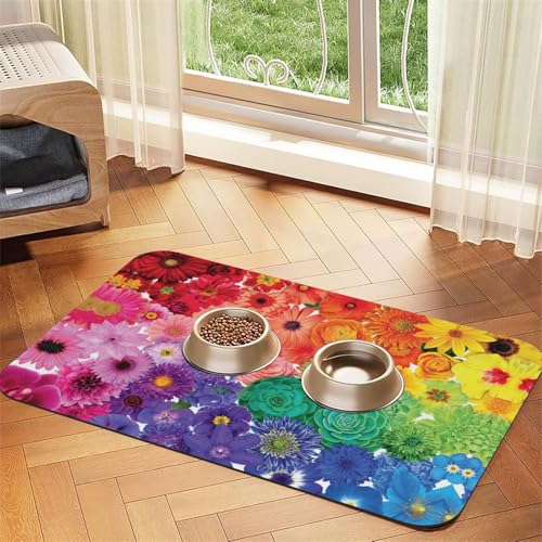 Futternapf-Matten mit Regenbogen-Blumen, rutschfeste und geschmacksneutrale Futtermatten für Hunde und Katzen Futternapf-Matten mit Regenbogen-Blumen, rutschfeste und geschmacksneutrale Futtermatten für Hunde und Katzen von YZHYWJFF