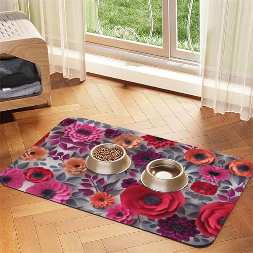 Futternapf-Matten mit rot-rosa Blumen, rutschfeste und geschmacksneutrale Futtermatten für Hunde und Katzen Futternapf-Matten mit rot-rosa Blumen, rutschfeste und geschmacksneutrale Futtermatten für Hunde und Katzen von YZHYWJFF