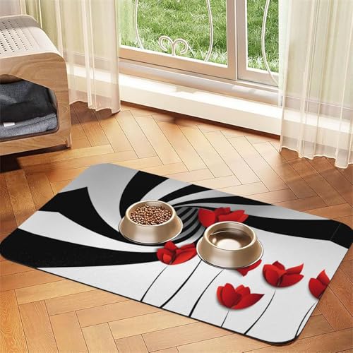 Futternapf-Matten mit rotem Blumen-Wirbel-Spiraldruck, rutschfeste und geschmacksneutrale Futtermatten für Hunde und Katzen von YZHYWJFF