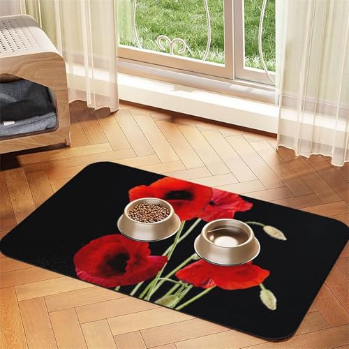 Futternapf-Matten mit roten Blumen, rutschfeste und geschmacksneutrale Futtermatten für Hunde und Katzen von YZHYWJFF