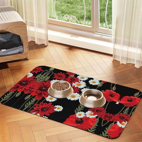 Futternapf-Matten mit roten Blumen und weißen Gänseblümchen, rutschfeste und geschmacksneutrale Futtermatten für Hunde und Katzen Futternapf-Matten mit roten Blumen und weißen Gänseblümchen, rutschfeste und geschmacksneutrale Futtermatten für Hunde und Katzen von YZHYWJFF