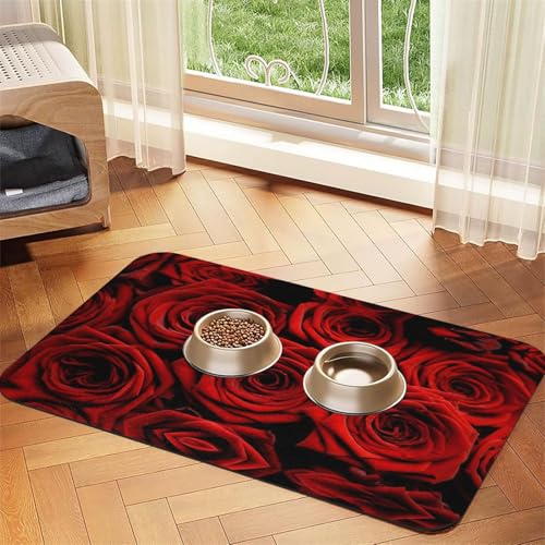 Futternapf-Matten mit roten Rosen und Blumen, rutschfeste und geschmacksneutrale Futtermatten für Hunde und Katzen Futternapf-Matten mit roten Rosen und Blumen, rutschfeste und geschmacksneutrale Futtermatten für Hunde und Katzen von YZHYWJFF