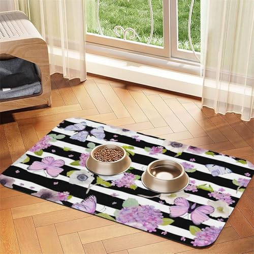 Gestreifte Futternapf-Matten mit Blumen- und Schmetterlings-Motiv, rutschfeste und geschmacksneutrale Futtermatten für Hunde und Katzen Gestreifte Futternapf-Matten mit Blumen- und Schmetterlings-Motiv, rutschfeste und geschmacksneutrale Futtermatten für Hunde und Katzen von YZHYWJFF