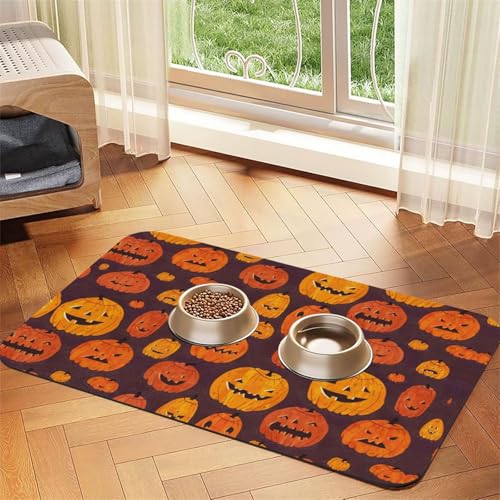 Halloween-Kürbis-bedruckte Futternapf-Matten, rutschfeste und geschmacksneutrale Futtermatten für Hunde und Katzen Halloween-Kürbis-bedruckte Futternapf-Matten, rutschfeste und geschmacksneutrale Futtermatten für Hunde und Katzen von YZHYWJFF