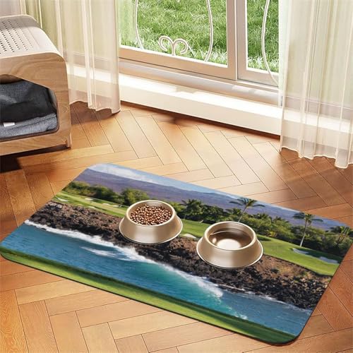 Hawaii Beach Golf Course bedruckte Futternapf-Matten, rutschfeste und geschmacksneutrale Futtermatten für Hunde und Katzen von YZHYWJFF