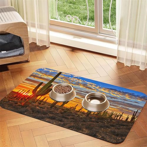 Sunset Kaktus in Wüste bedruckte Futternapf-Matten, rutschfeste und geschmacksneutrale Futtermatten für Hunde und Katzen Sunset Kaktus in Wüste bedruckte Futternapf-Matten, rutschfeste und geschmacksneutrale Futtermatten für Hunde und Katzen von YZHYWJFF